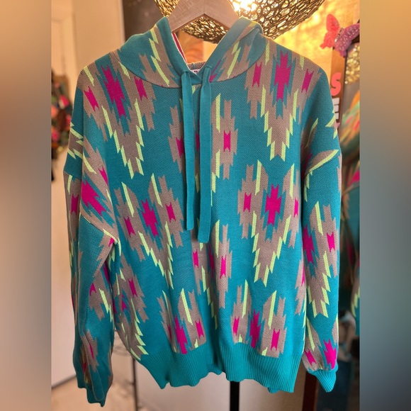 Crazy Train Sweaters - Crazy Train Aztec Neon Print Knit Sweater